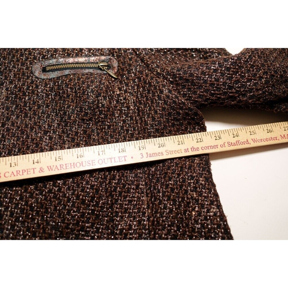 Chico's Brown Textured Zip-Front Jacket with Leather Trim size 3 or 18/20 - Picture 4 of 6